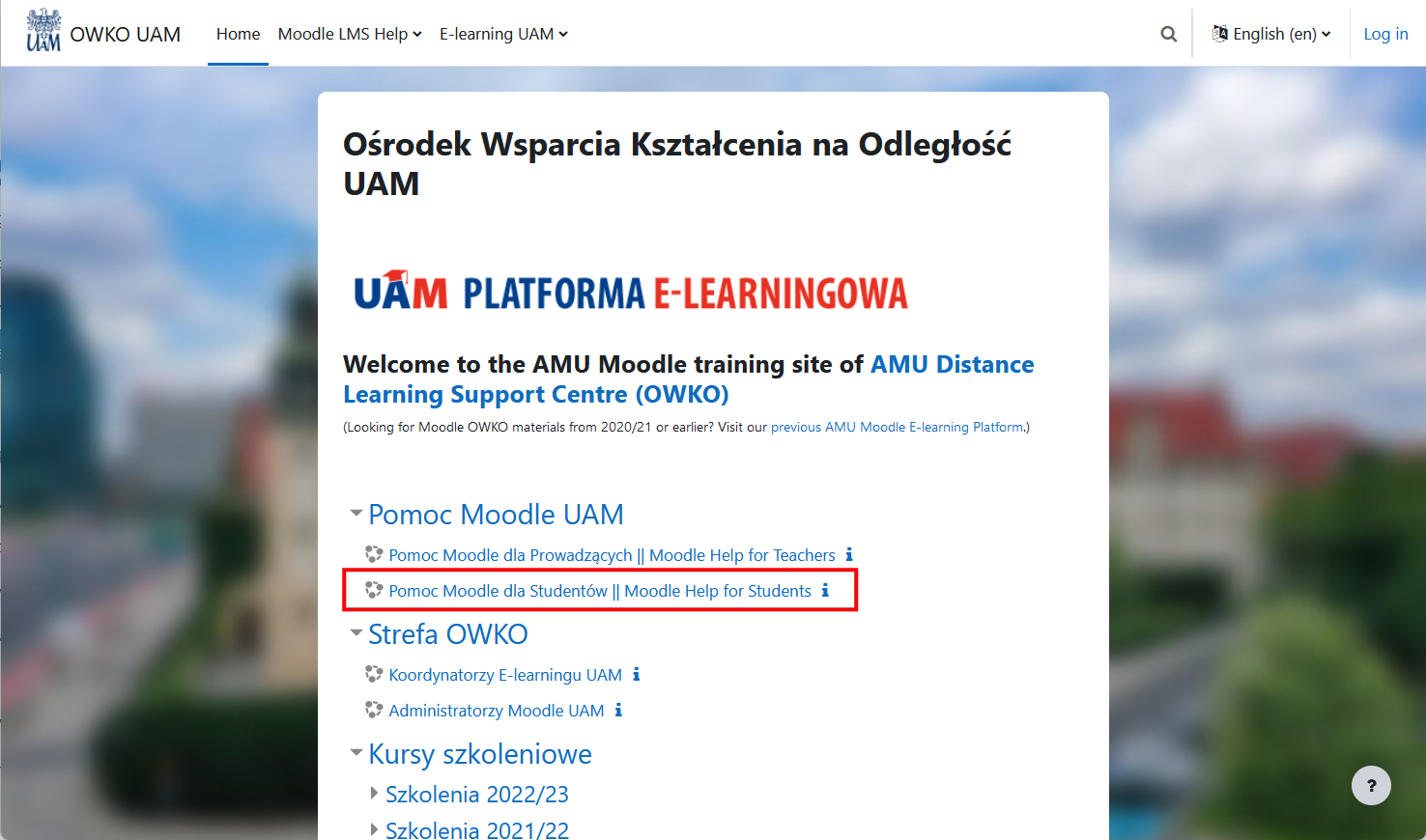 Moodle Help for Students course on Moodle OWKO